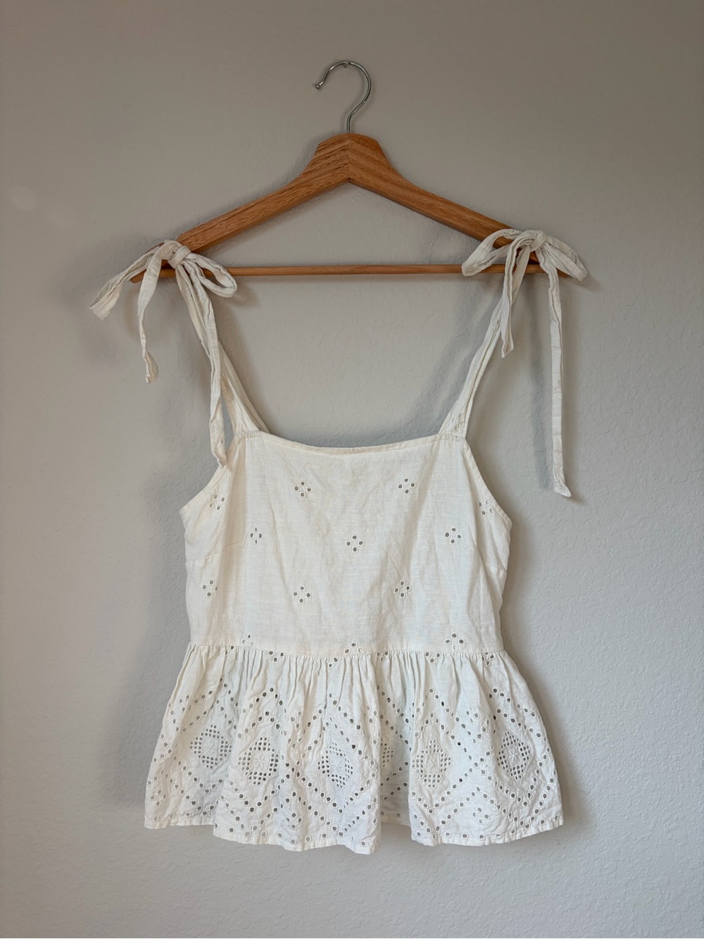 Madewell Rosalie Adjustable Tie-Strap White Eyelet Lace Tank Top Size XS